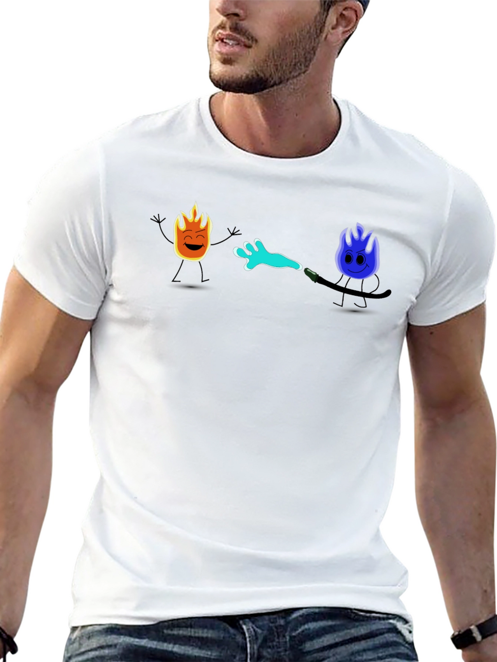 Cool Cartoon Fire & Water T-Shirt