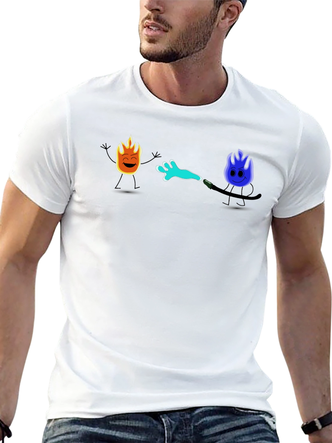 Cool Cartoon Fire & Water T-Shirt