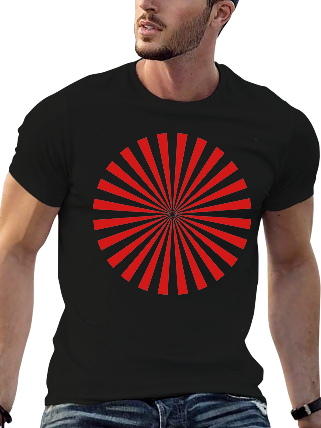 Red Radial Burst Graphic Tee - Black