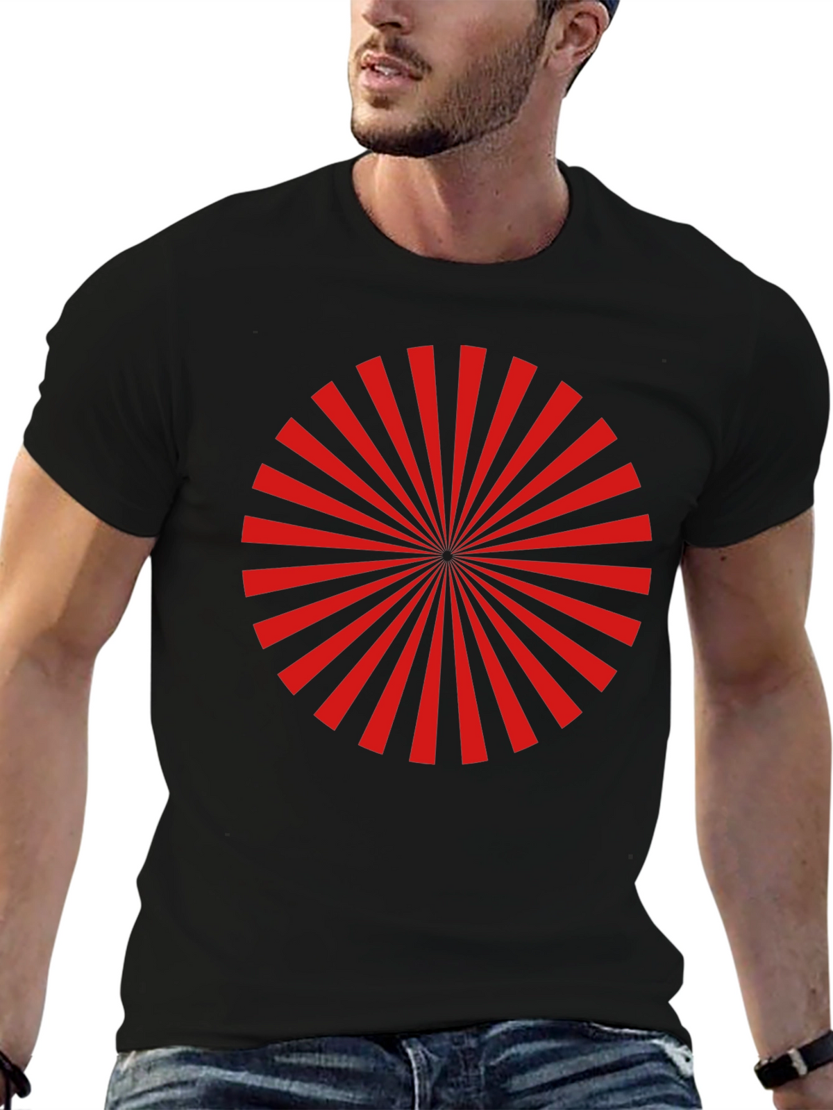 Red Radial Burst Graphic Tee - Black