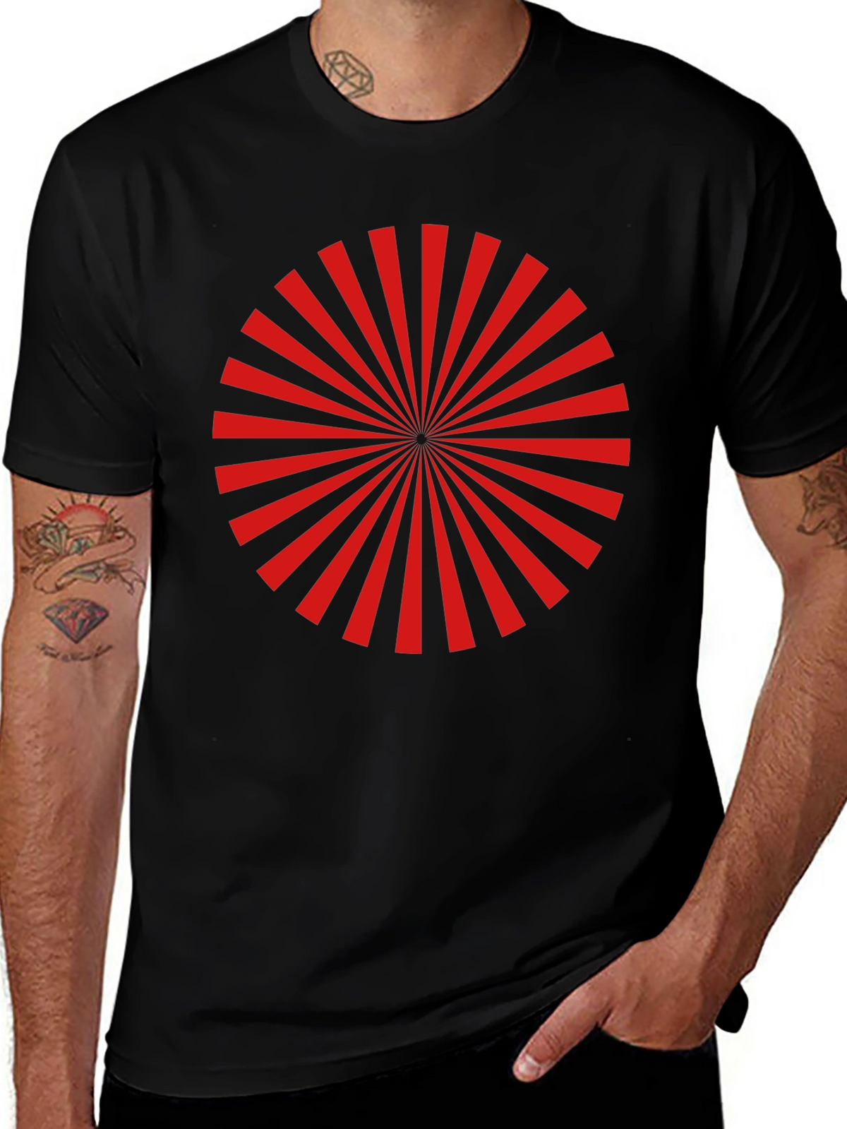 Red Radial Burst Graphic Tee - Black