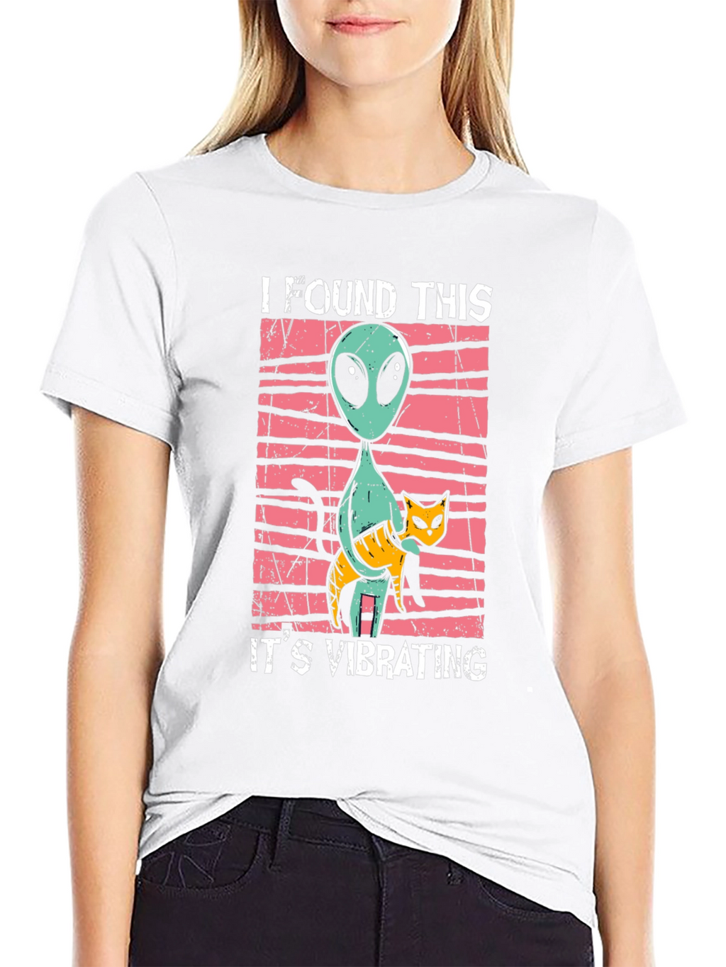 Alien & Cat Vibrating Humor Graphic Tee