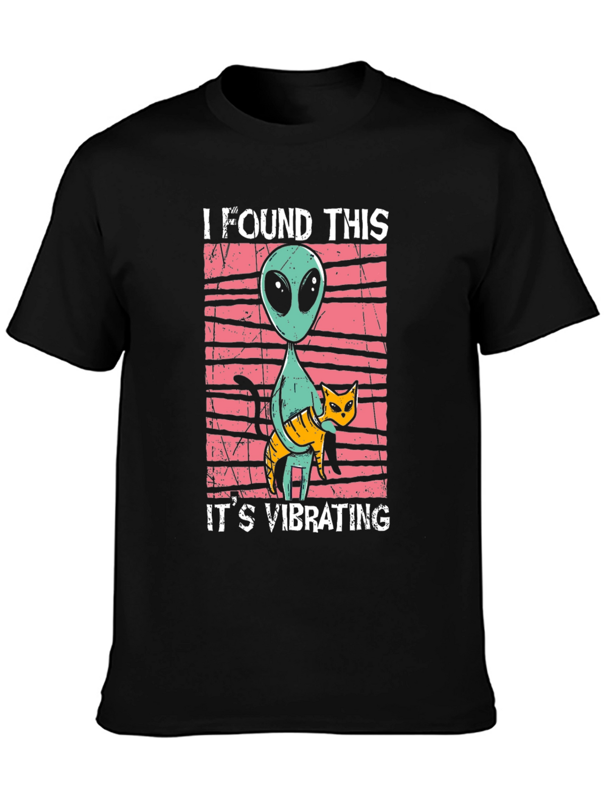 Alien & Cat Vibrating Humor Graphic Tee