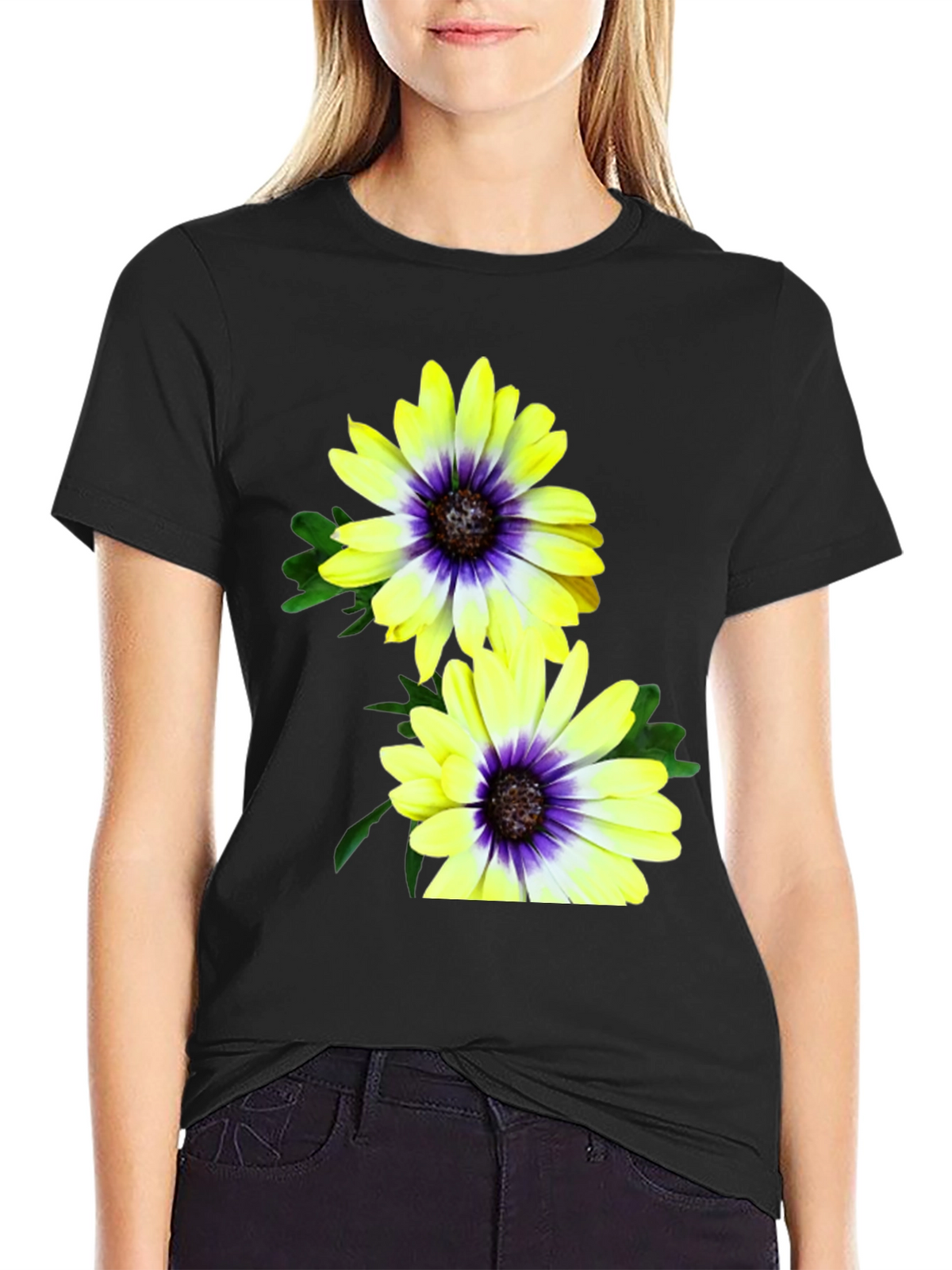 Floral T-Shirt: Yellow & Purple Daisy Print