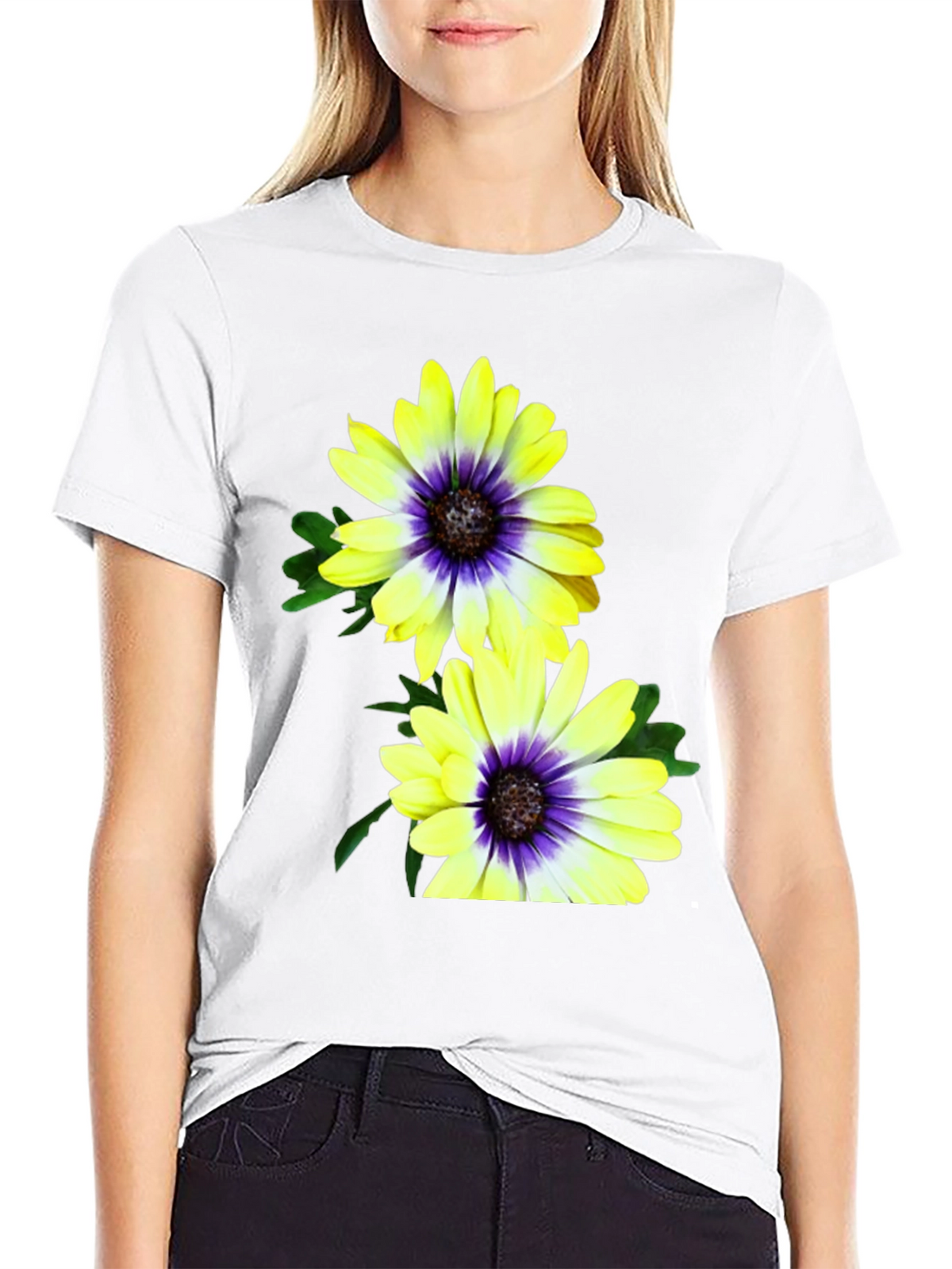 Floral T-Shirt: Yellow & Purple Daisy Print