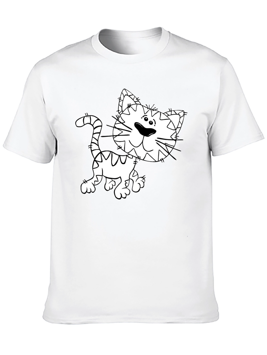Cartoon Cat Graphic Tee - Black