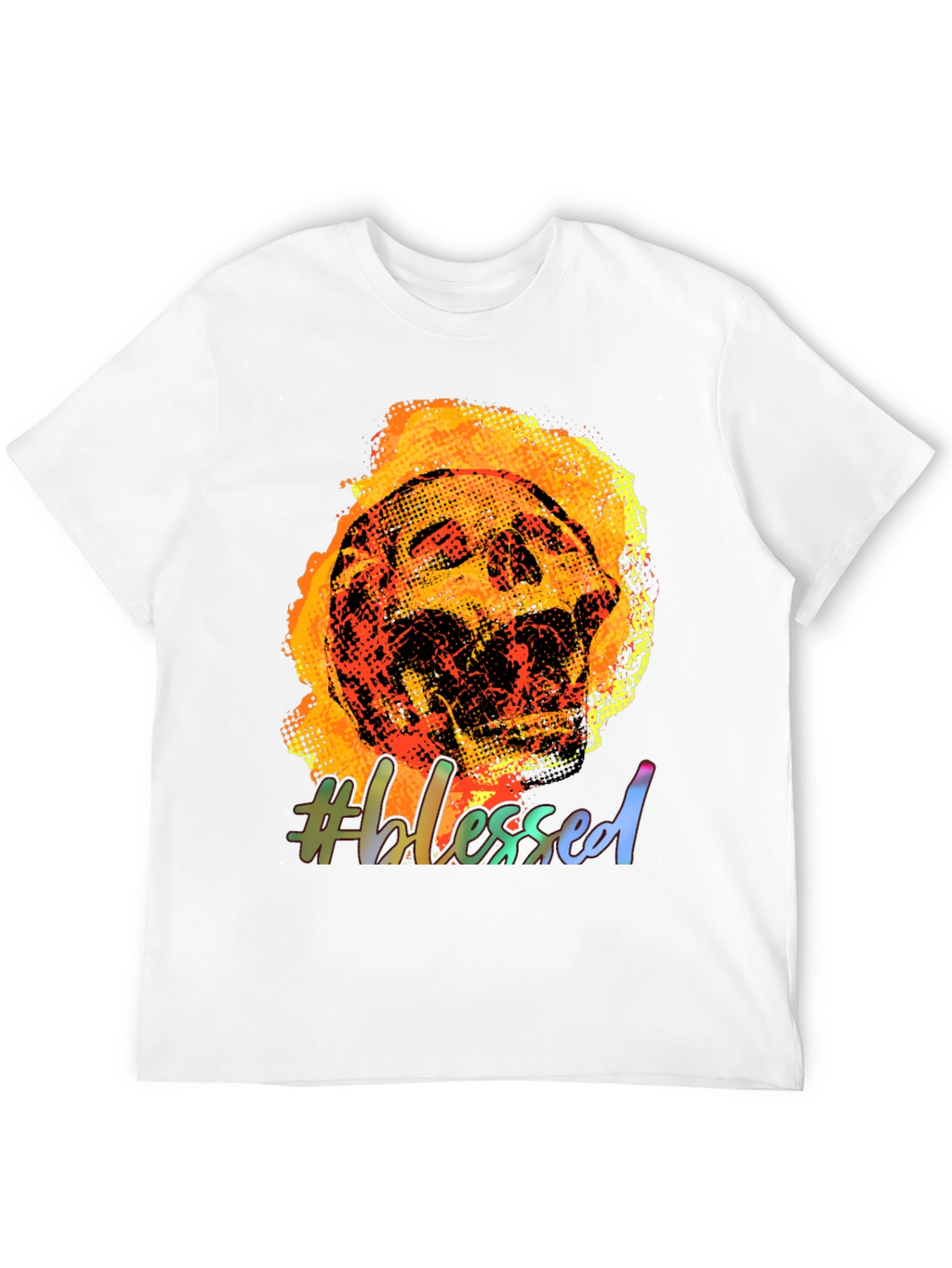 Fiery Skull #Blessed Graphic Tee - Black Cotton T-Shirt