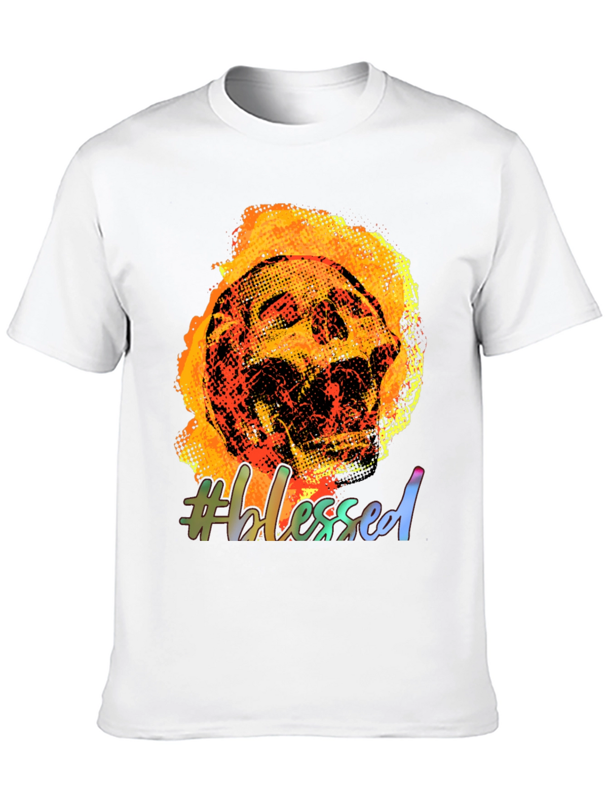 Fiery Skull #Blessed Graphic Tee - Black Cotton T-Shirt