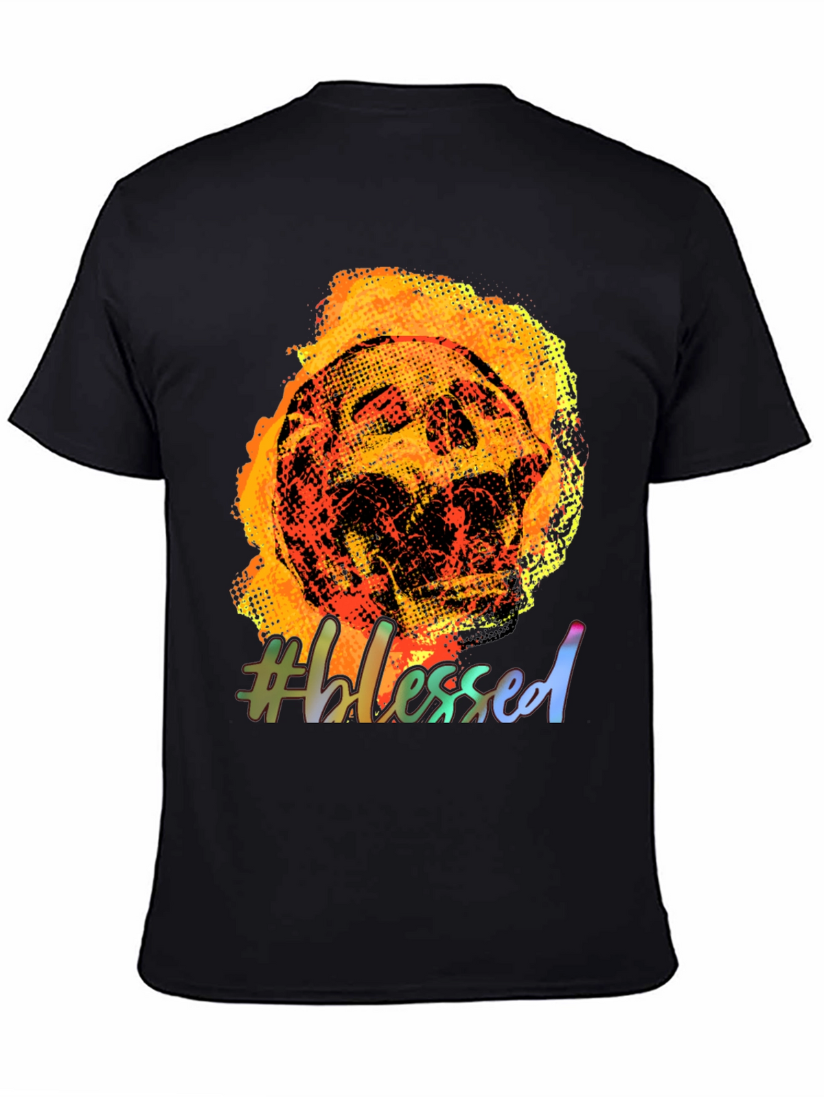Fiery Skull #Blessed Graphic Tee - Black Cotton T-Shirt