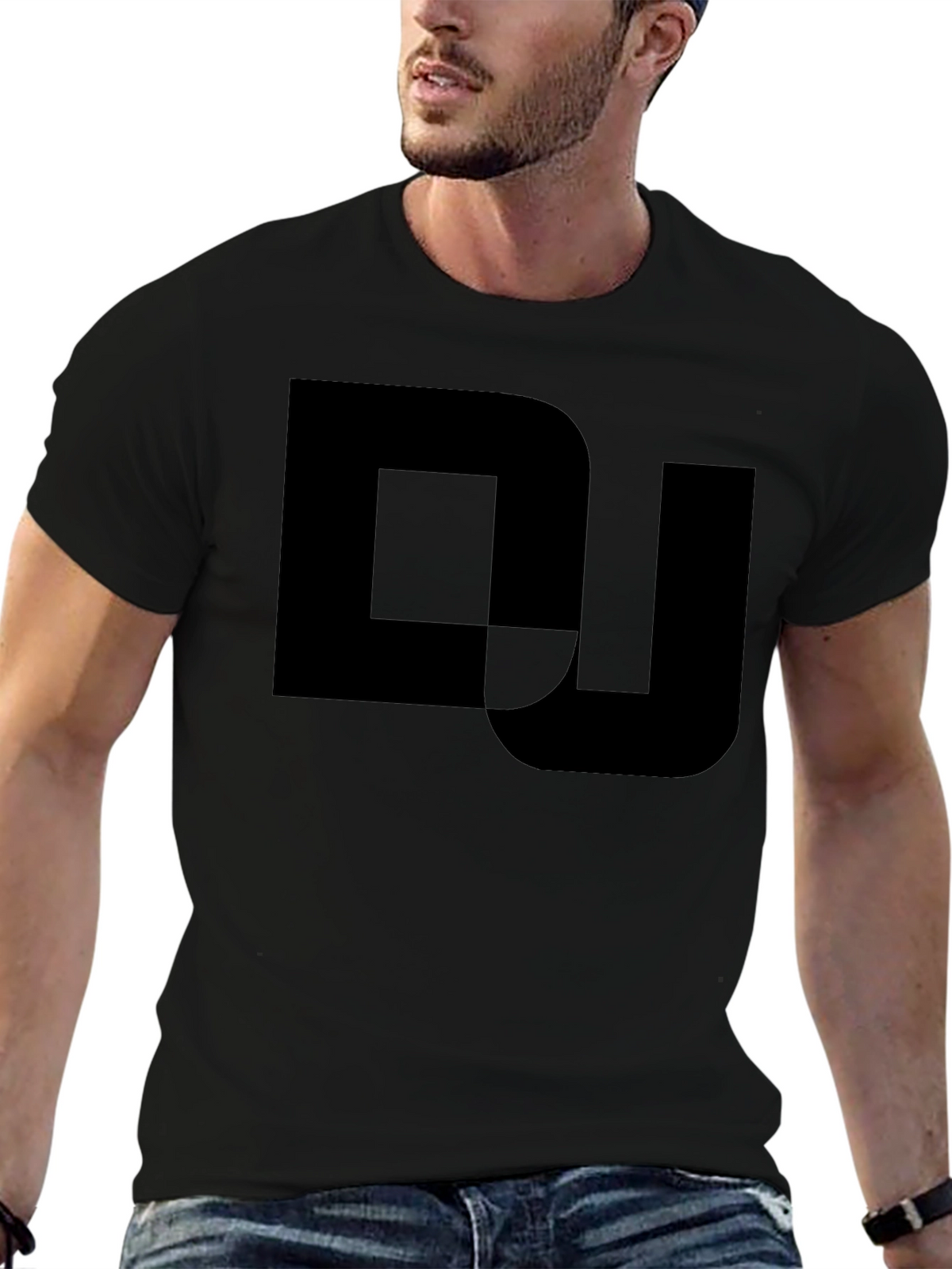 Mens Black Graphic Tee - DJ Logo Design