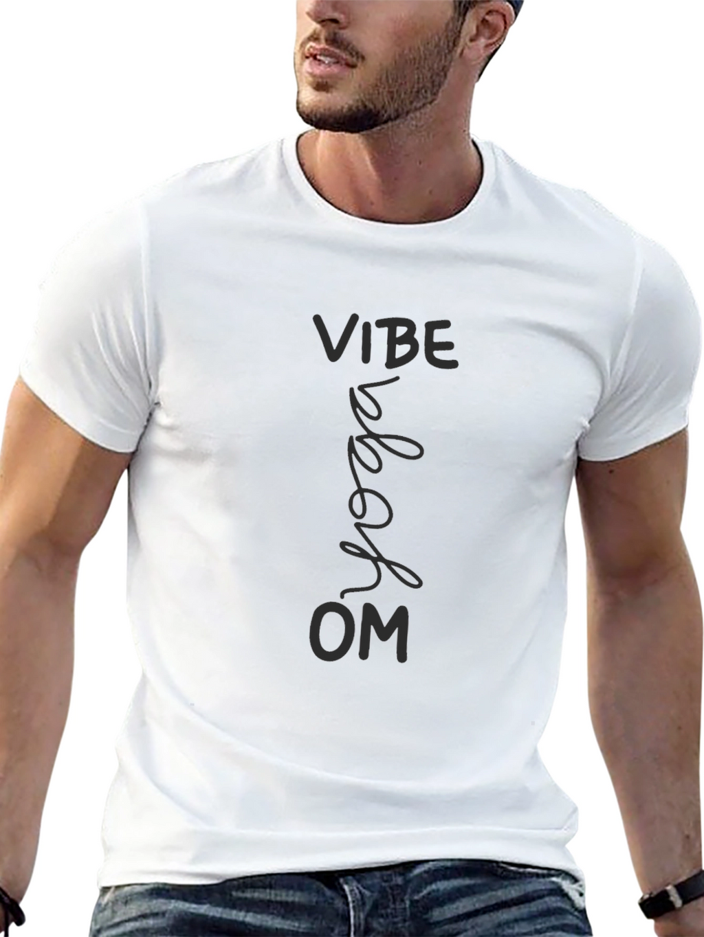 Mens Black Vibe Yoga Om Graphic Tee