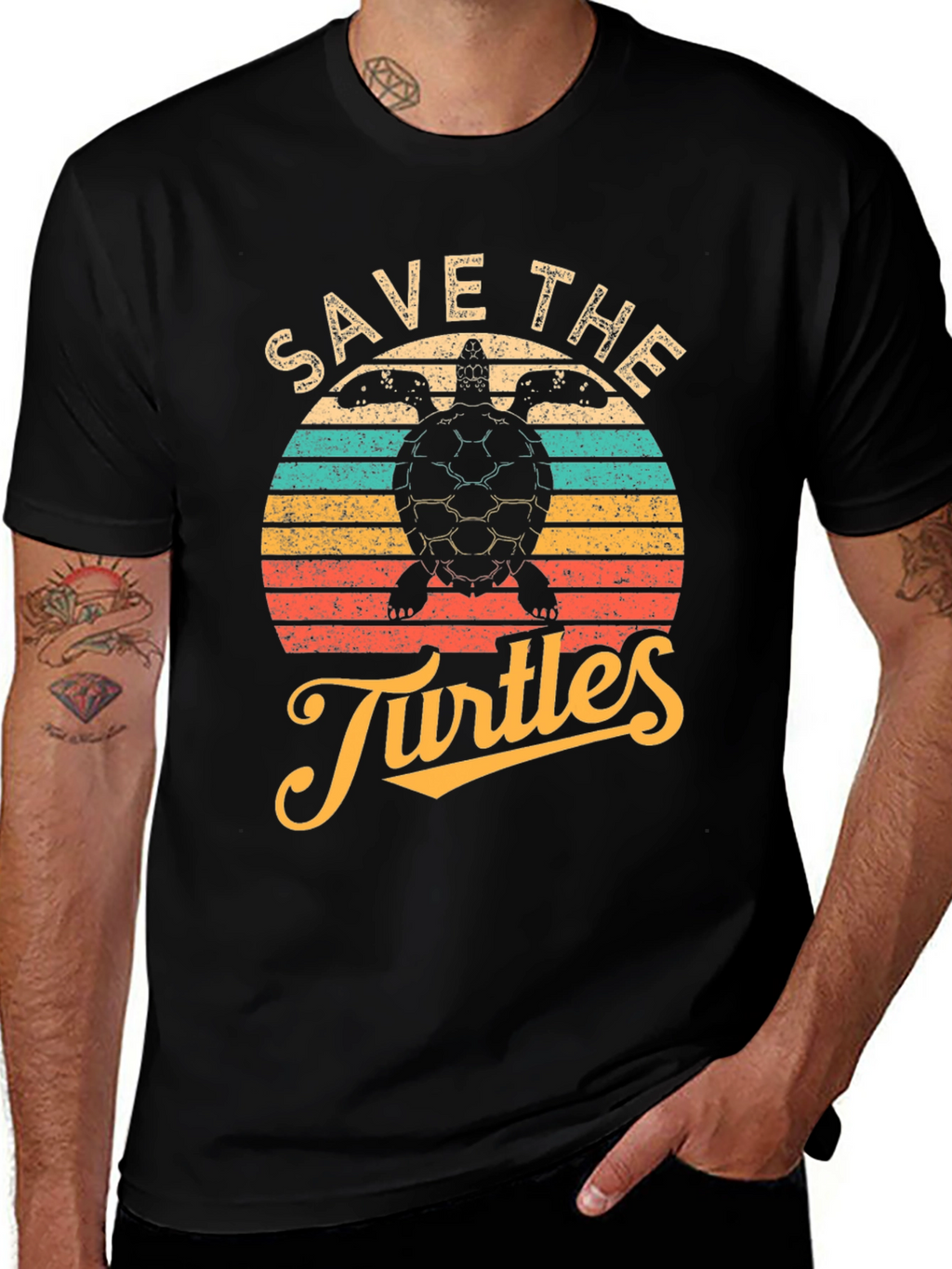 Save the Turtles Black Graphic T-Shirt