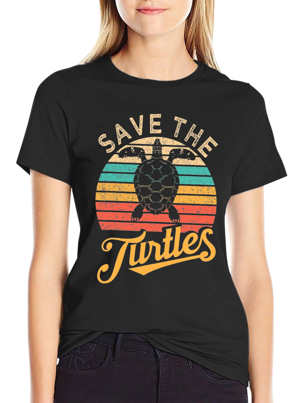 Save the Turtles Black Graphic T-Shirt