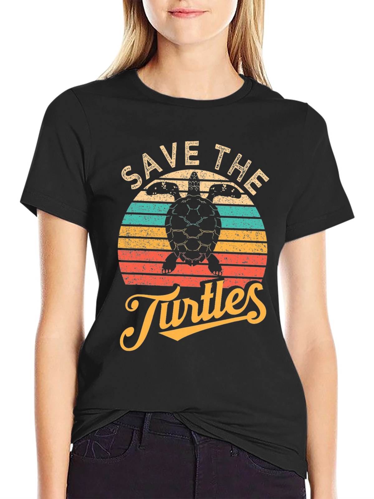 Save the Turtles Black Graphic T-Shirt