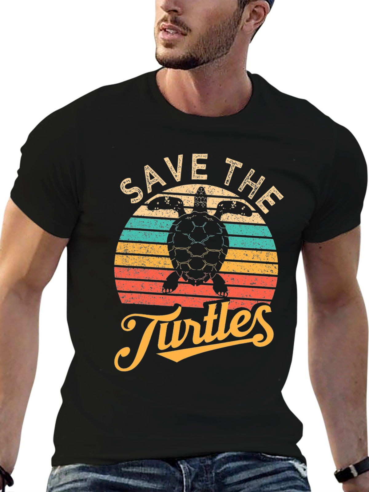 Save the Turtles Black Graphic T-Shirt