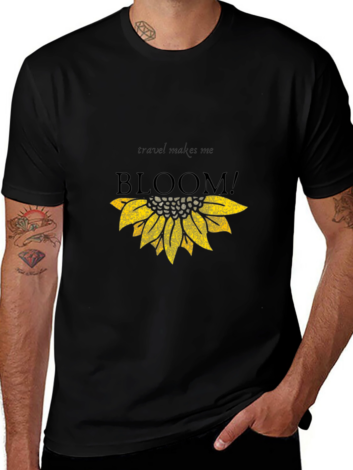 Travel Makes Me Bloom Black Graphic Tee