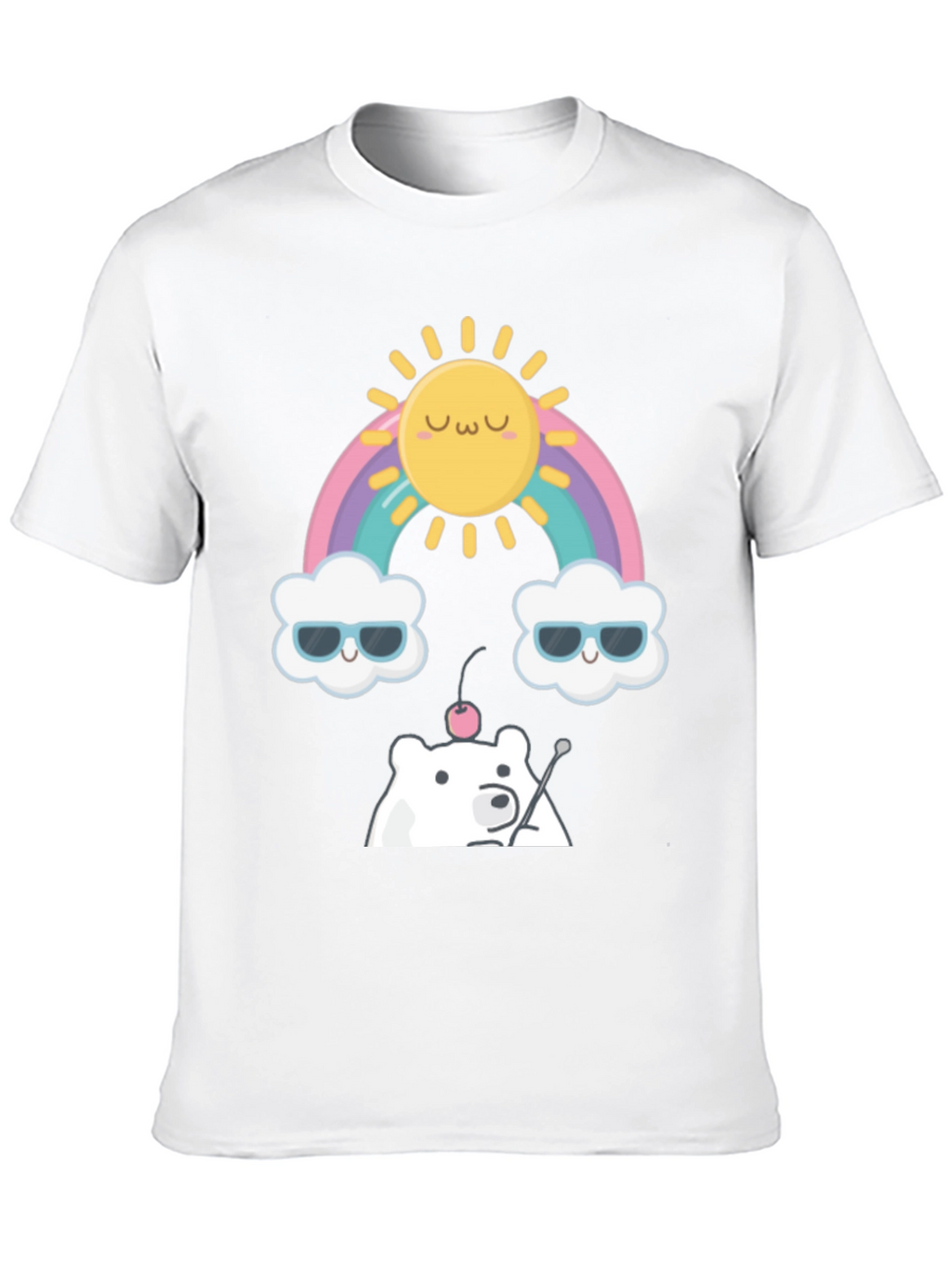Kawaii Rainbow Bear Graphic Tee - Soft Cotton