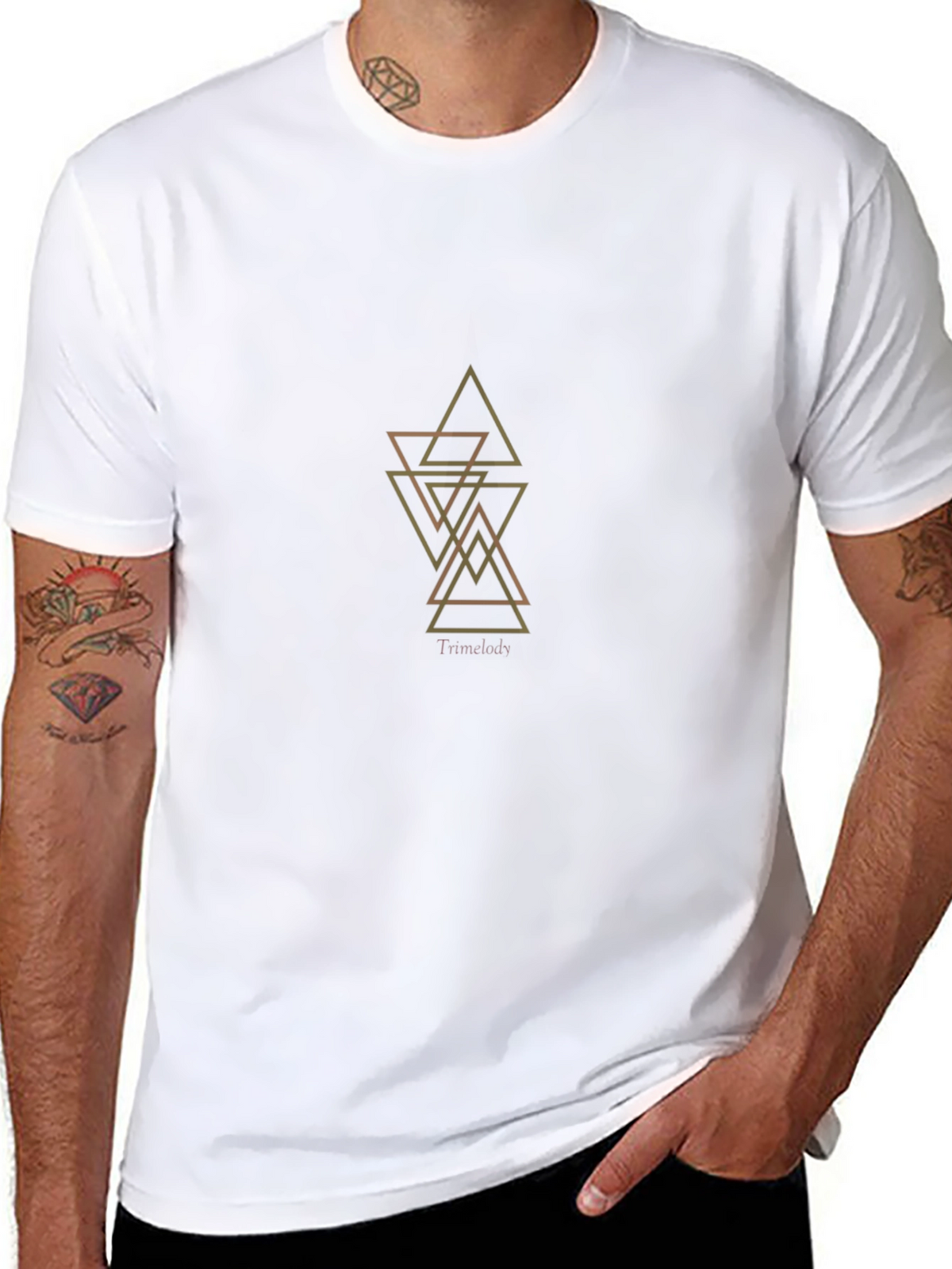 Geometric Triangles Graphic Tee - Black Cotton Blend