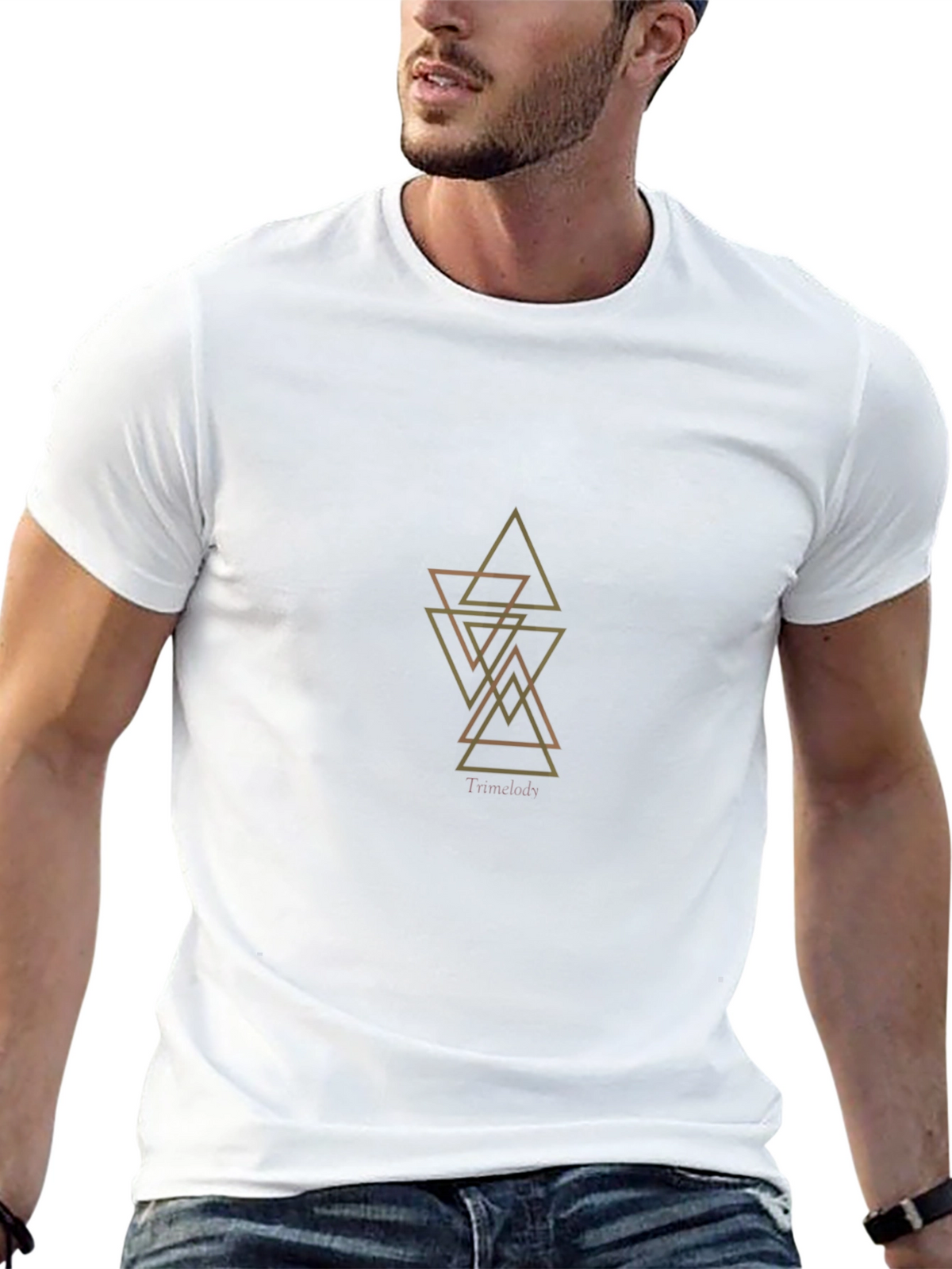 Geometric Triangles Graphic Tee - Black Cotton Blend