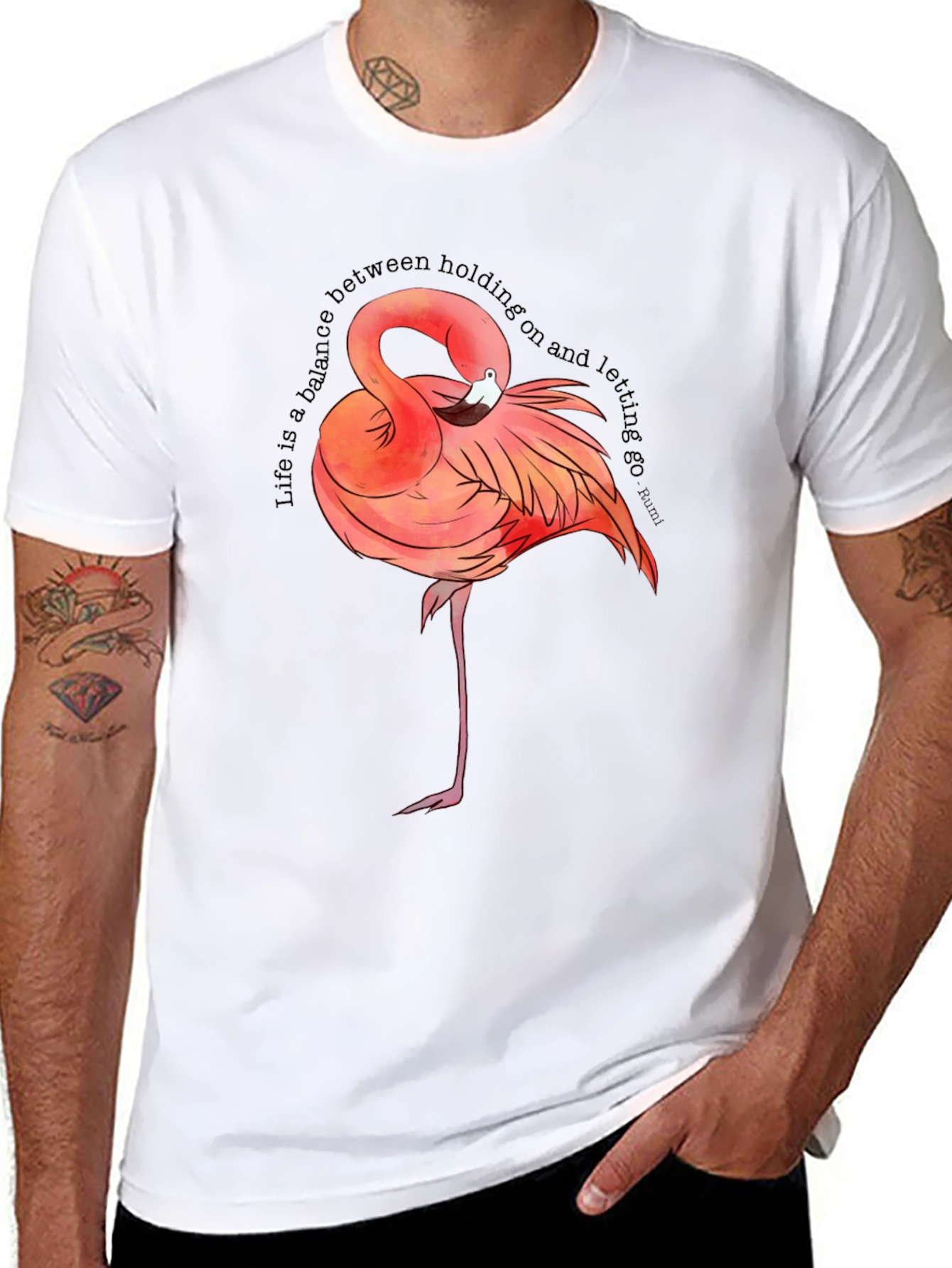 Flamingo Graphic Tee - Balance Quote T-Shirt