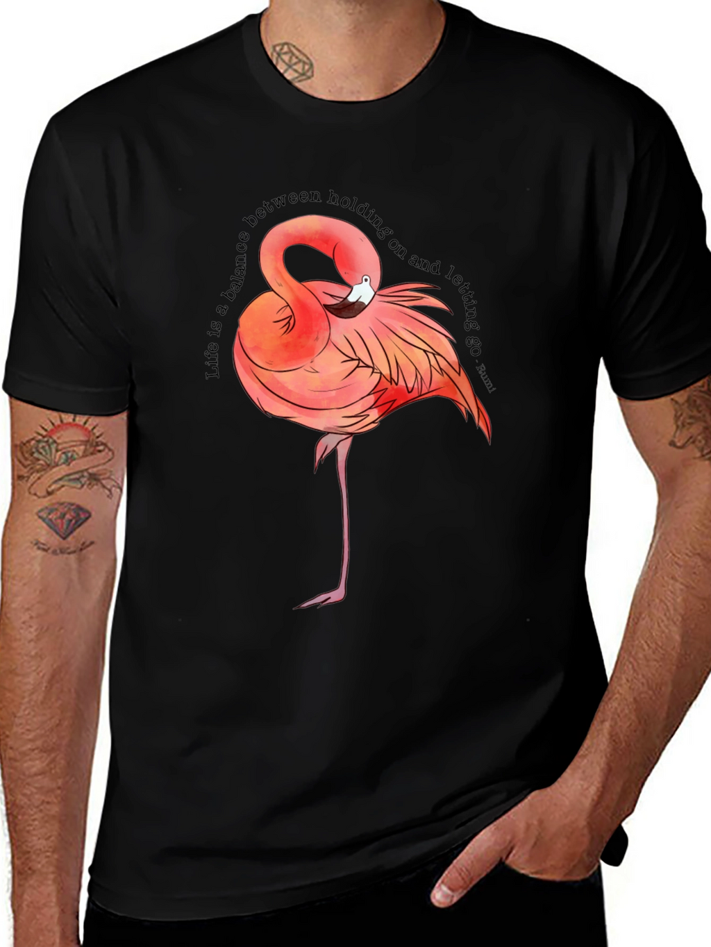 Flamingo Graphic Tee - Balance Quote T-Shirt