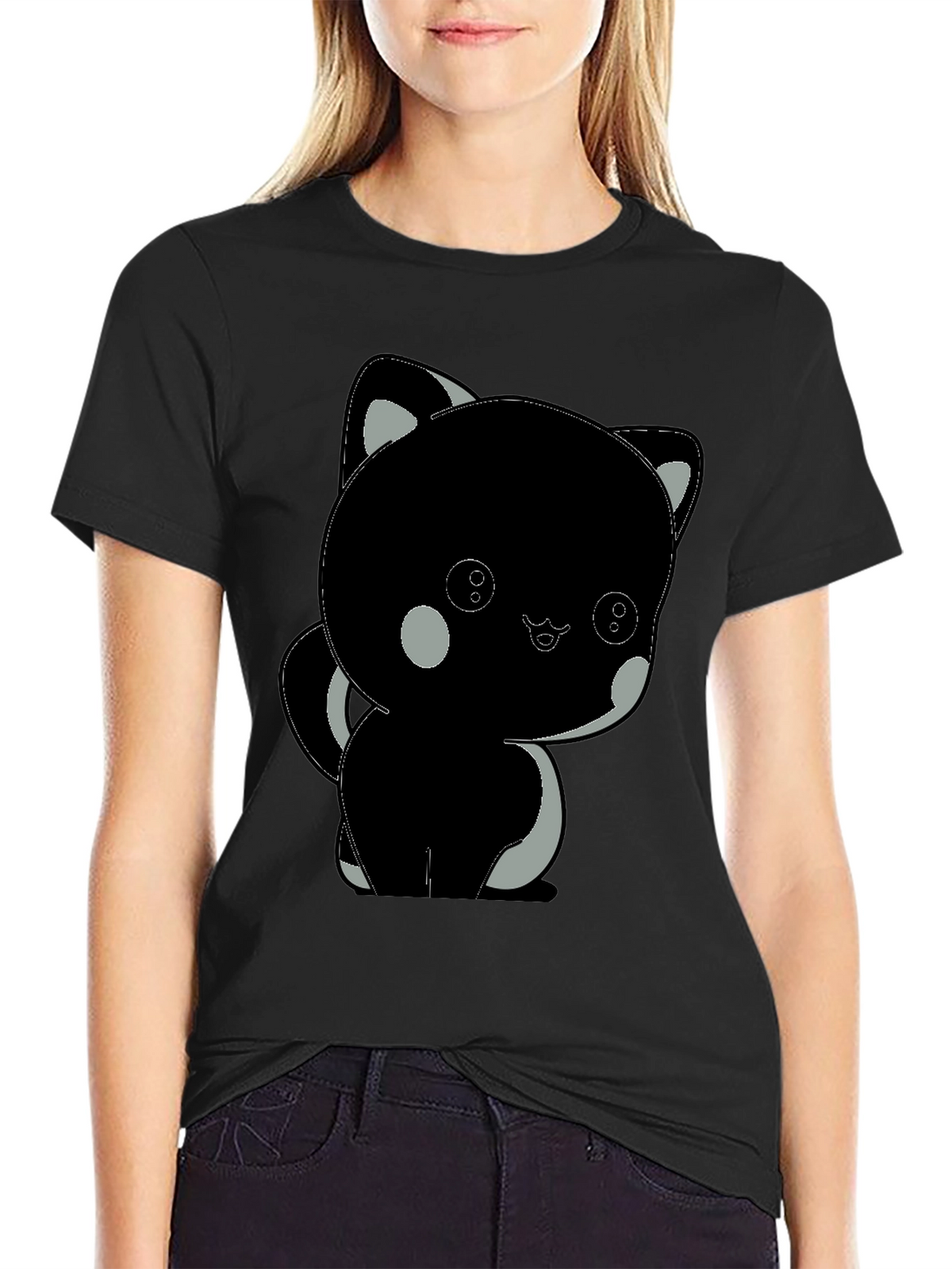 Cute Black Cat Graphic T-Shirt
