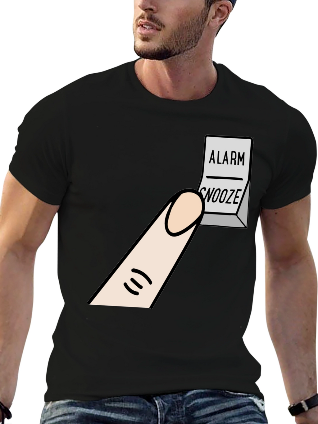 Alarm Snooze Button T-Shirt: Funny Cartoon Tee