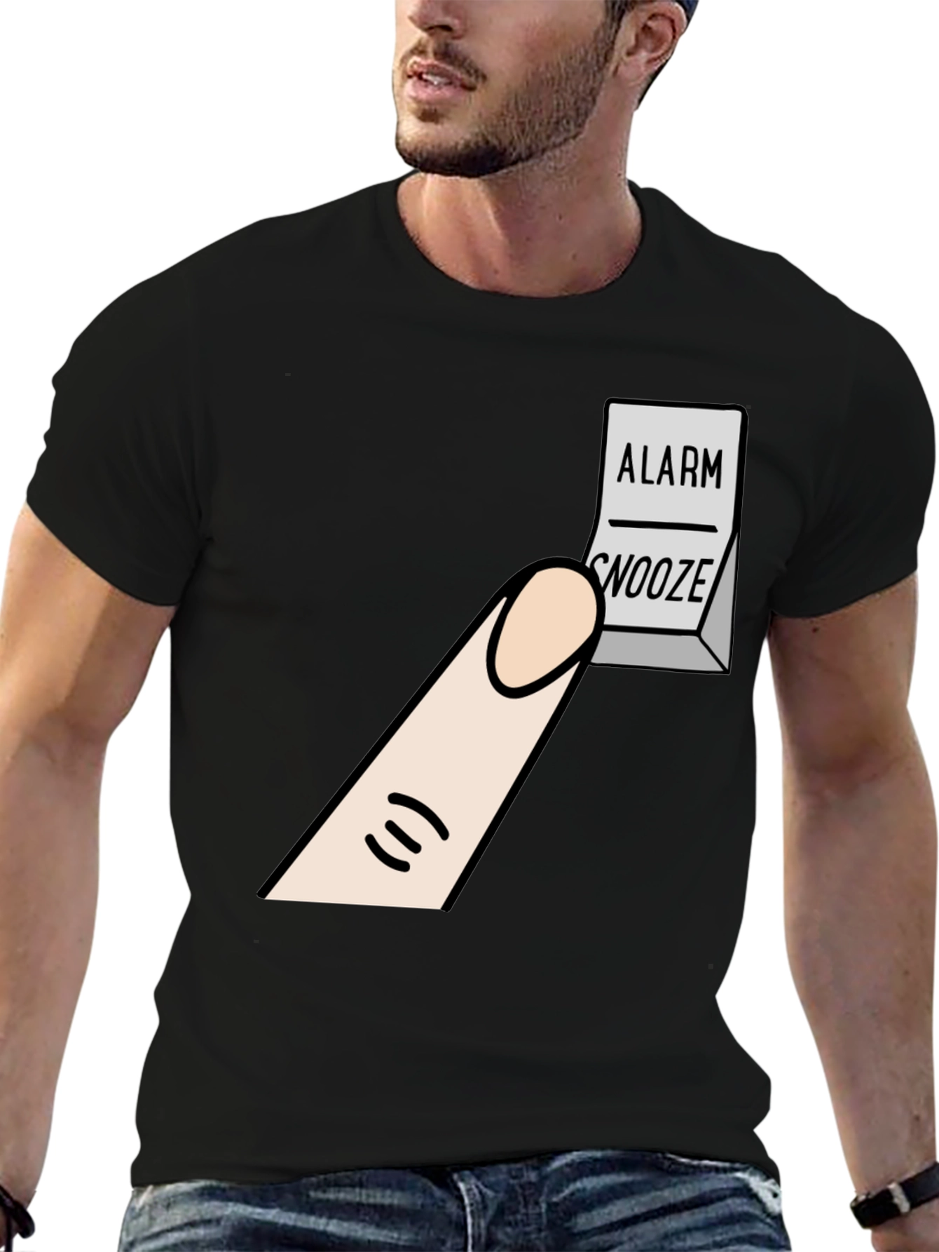 Alarm Snooze Button T-Shirt: Funny Cartoon Tee