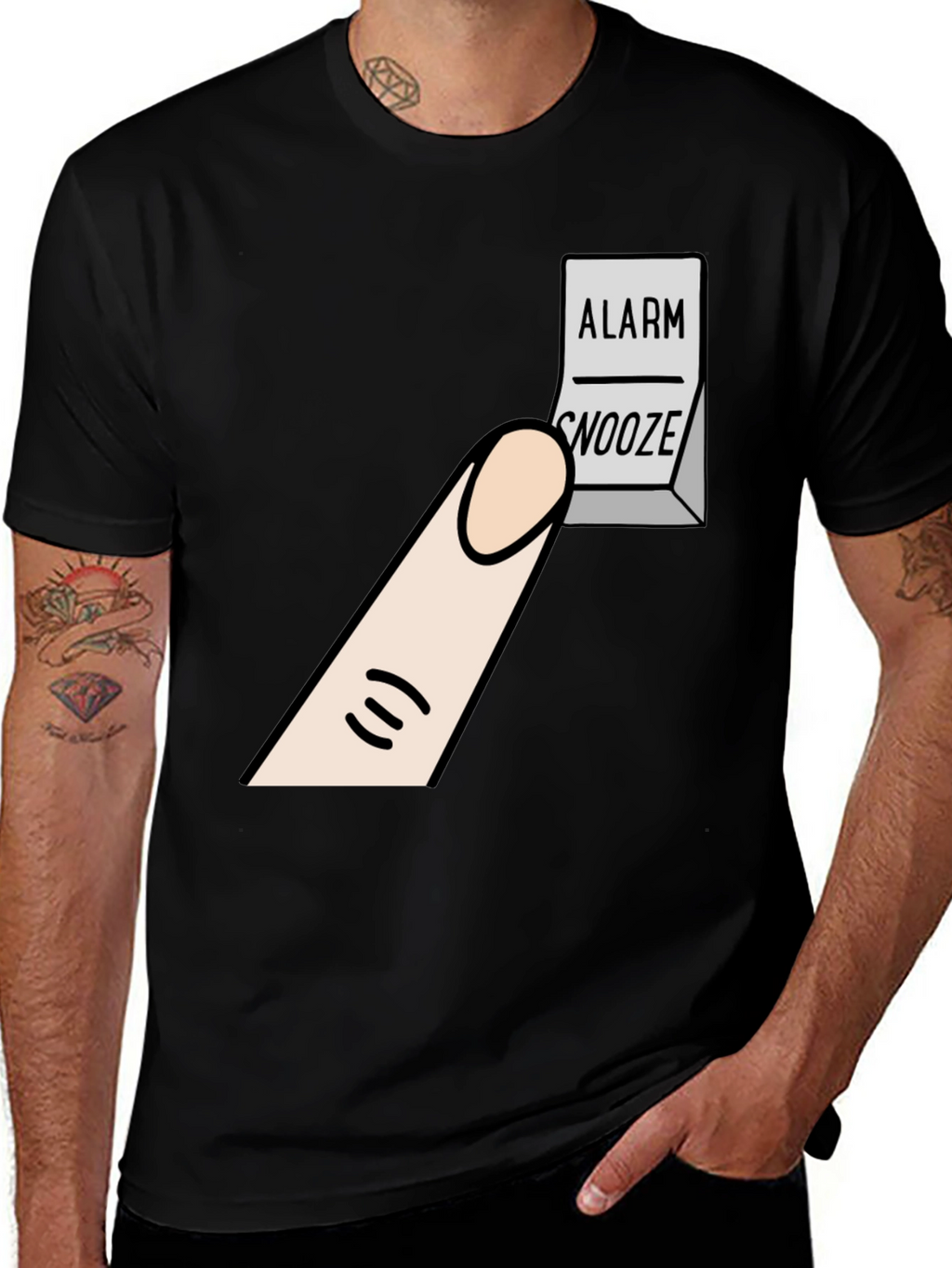 Alarm Snooze Button T-Shirt: Funny Cartoon Tee