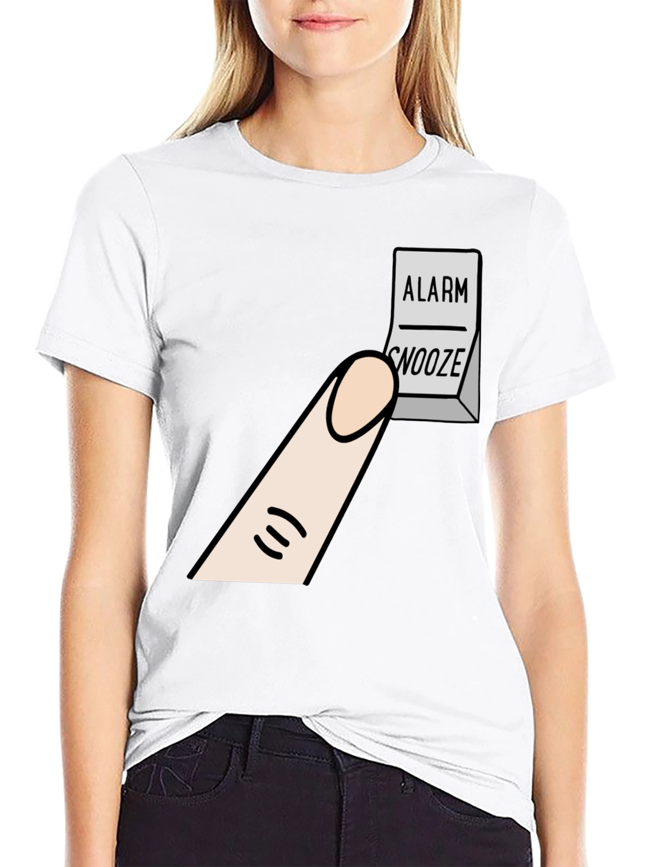 Alarm Snooze Button T-Shirt: Funny Cartoon Tee