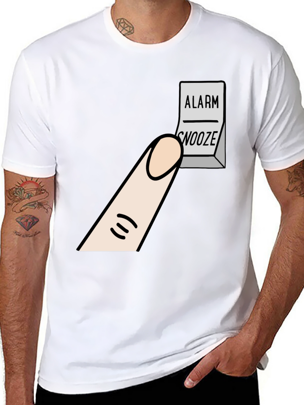 Alarm Snooze Button T-Shirt: Funny Cartoon Tee