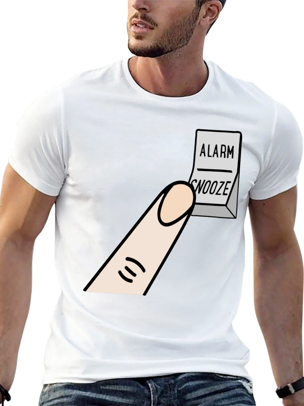 Alarm Snooze Button T-Shirt: Funny Cartoon Tee