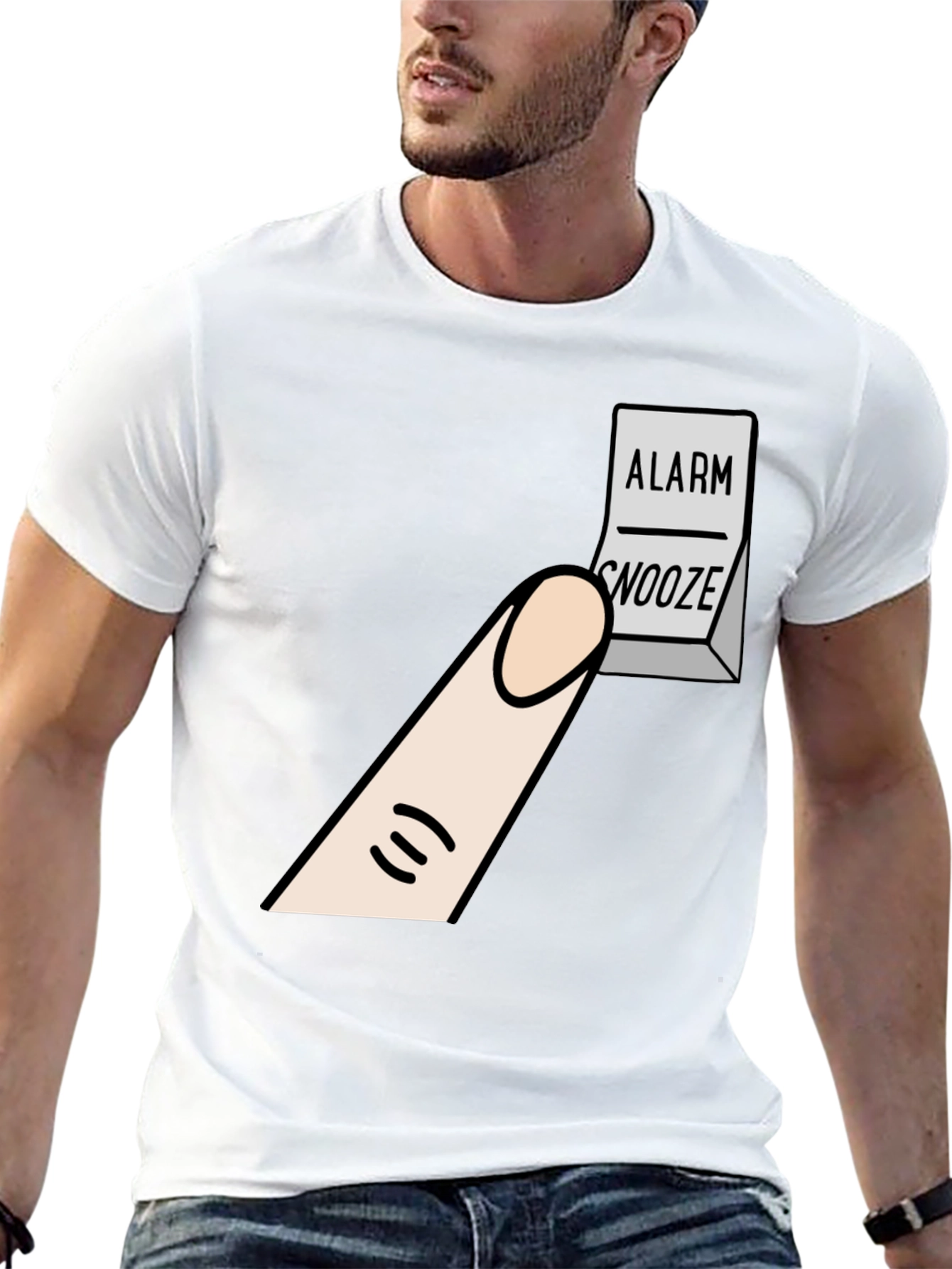 Alarm Snooze Button T-Shirt: Funny Cartoon Tee