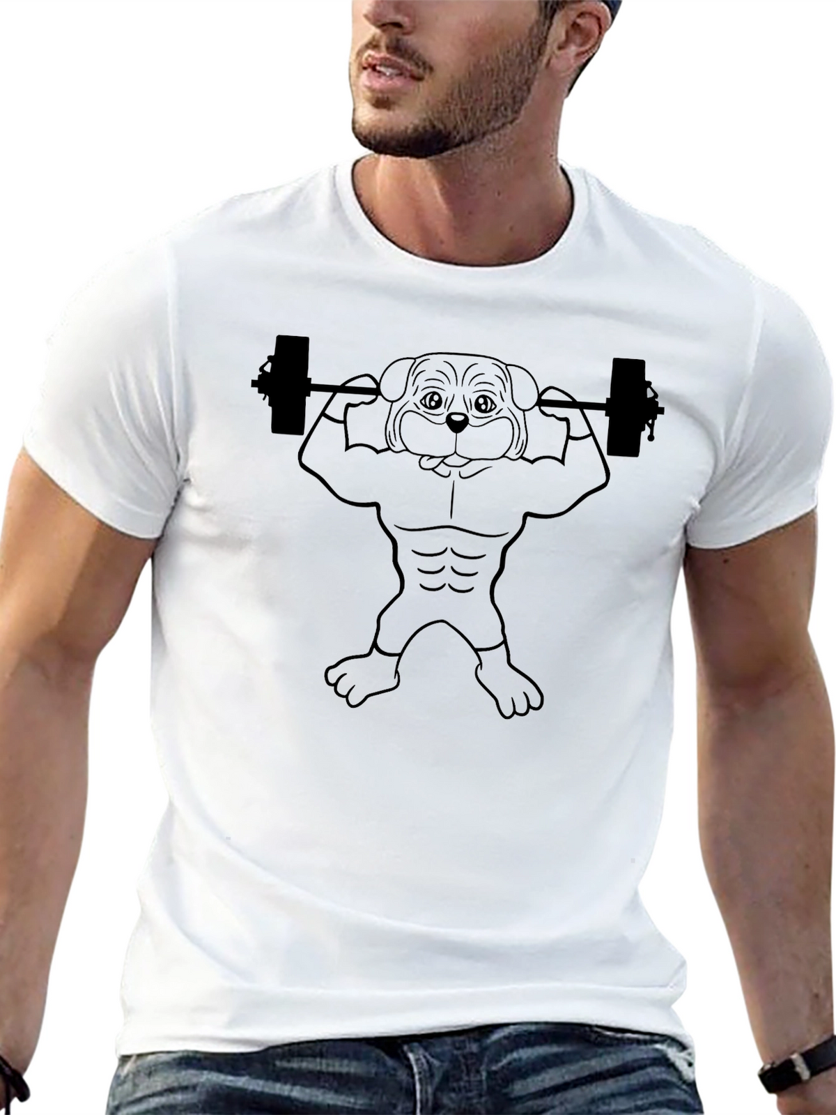 Funny Dog Lifting Weights Graphic T-Shirt