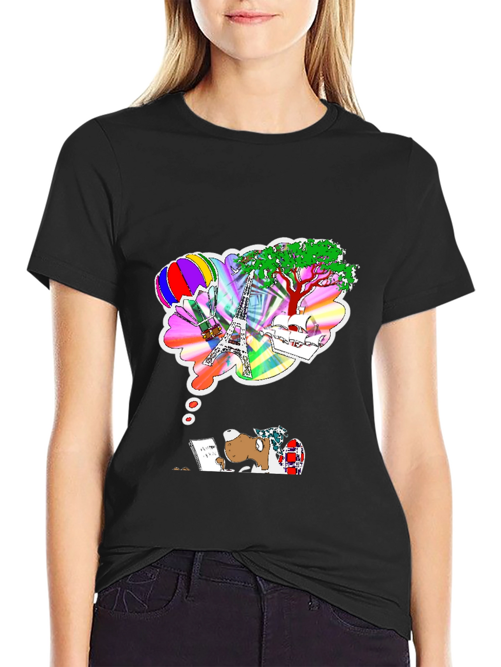 Dreamy Writer Graphic Tee - Eiffel Tower Balloon