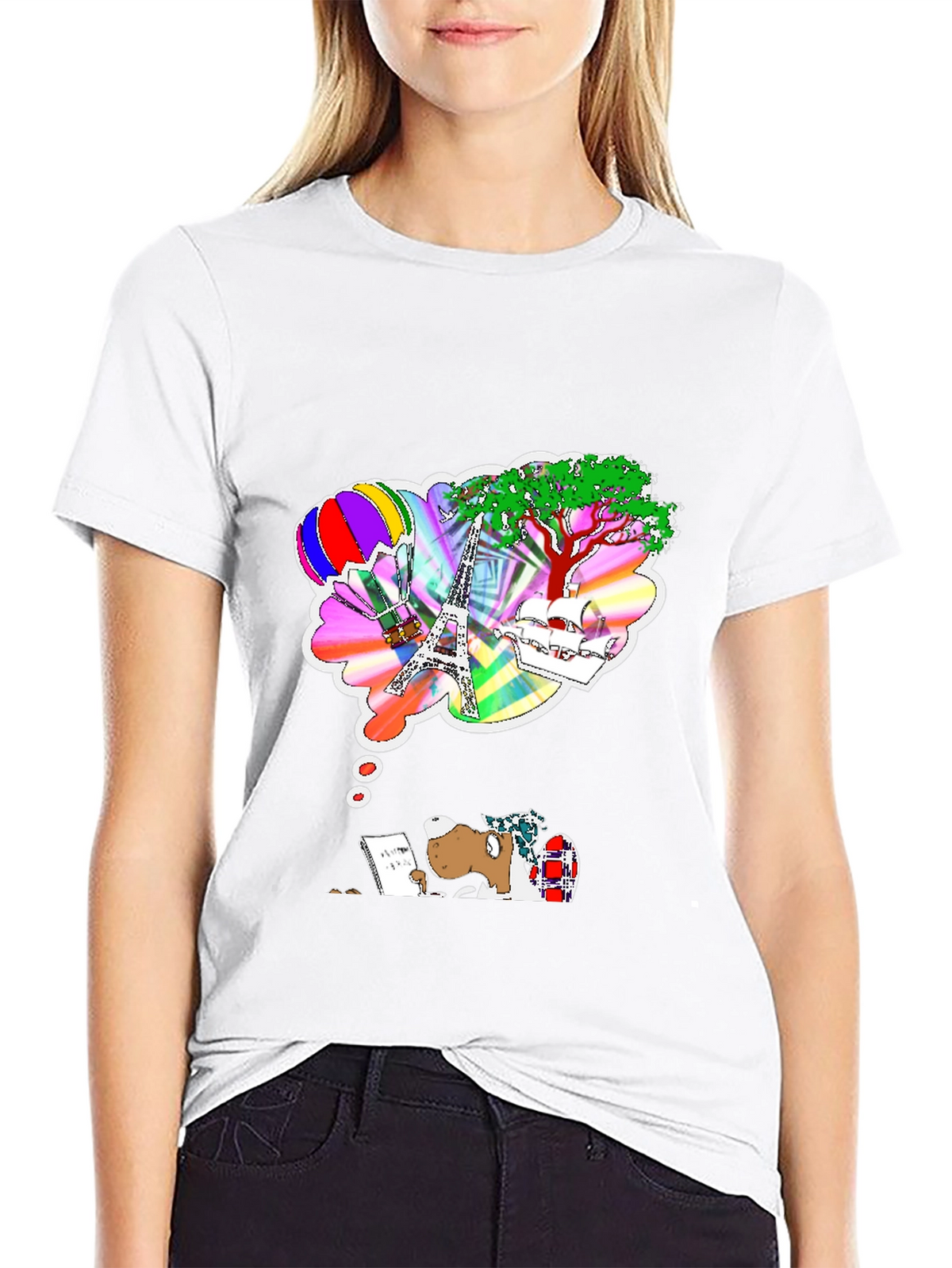 Dreamy Writer Graphic Tee - Eiffel Tower Balloon