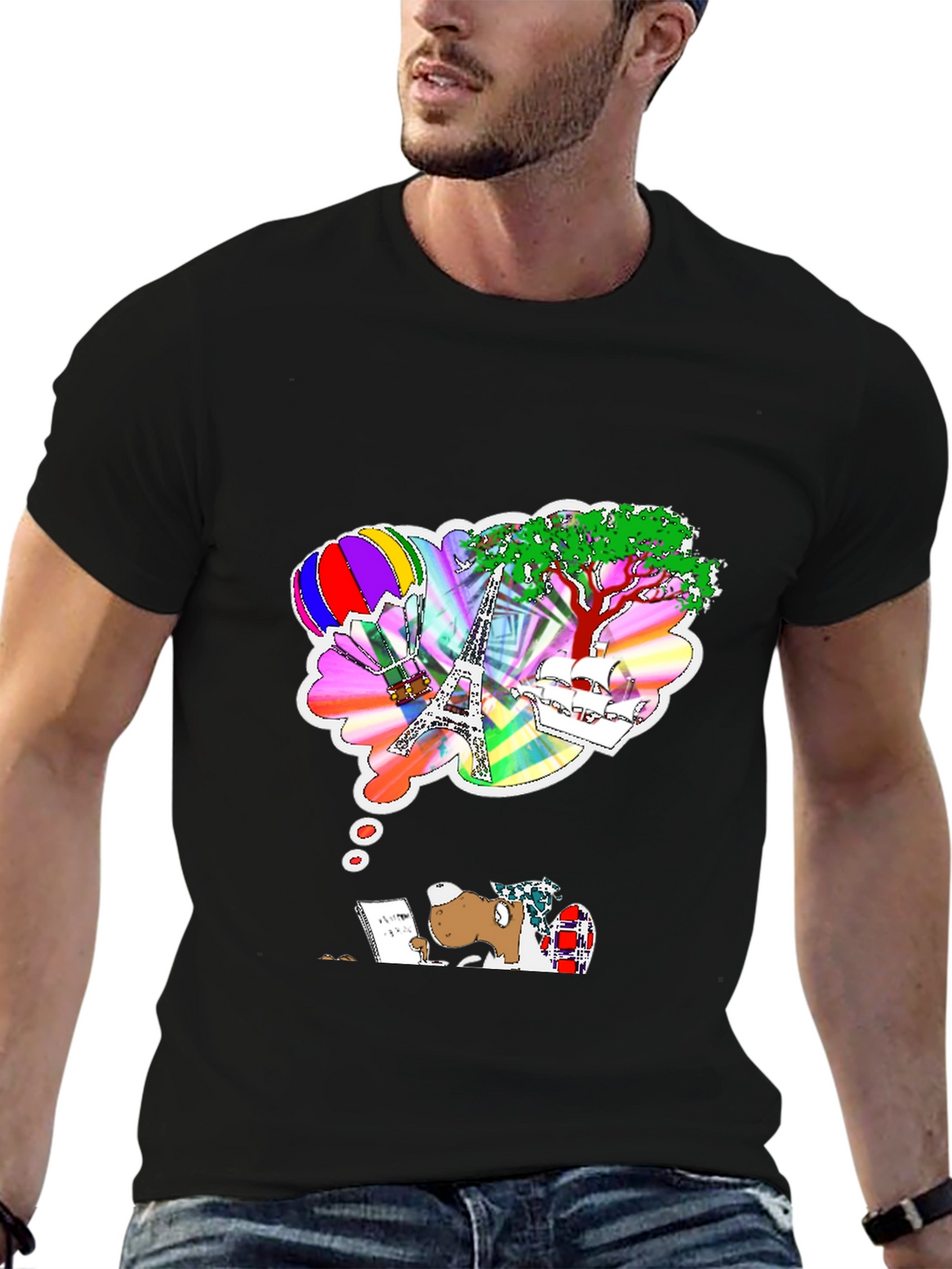 Dreamy Writer Graphic Tee - Eiffel Tower Balloon
