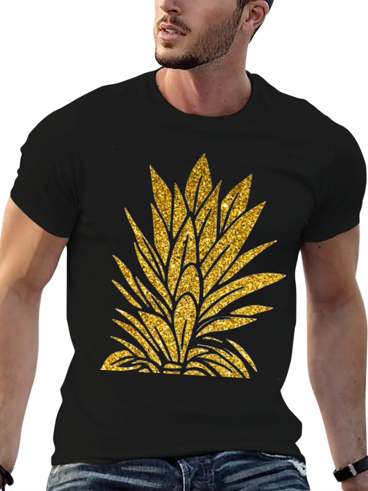 Gold Pineapple Leaf Graphic T-Shirt