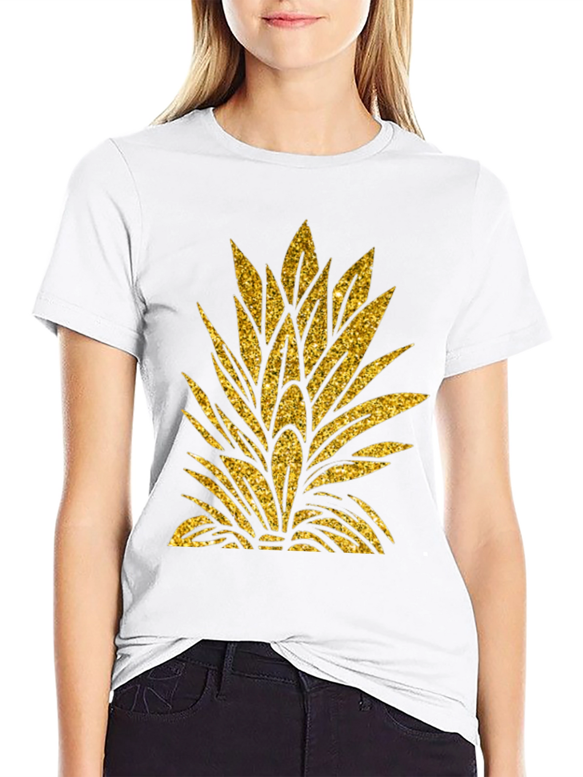 Gold Pineapple Leaf Graphic T-Shirt