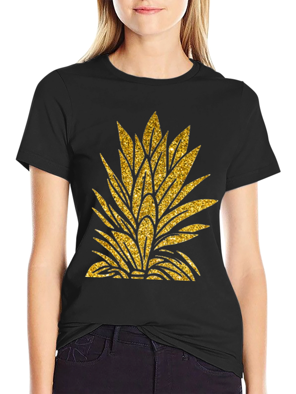 Gold Pineapple Leaf Graphic T-Shirt