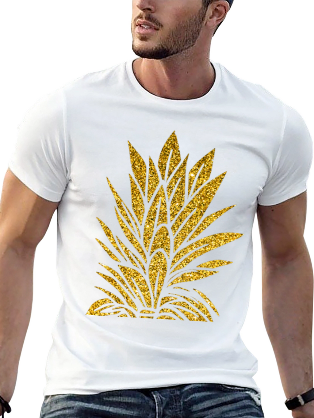 Gold Pineapple Leaf Graphic T-Shirt