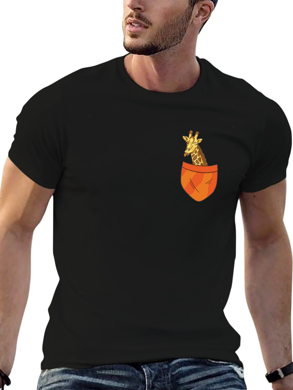 Giraffe Pocket T-Shirt - Novelty Animal Tee