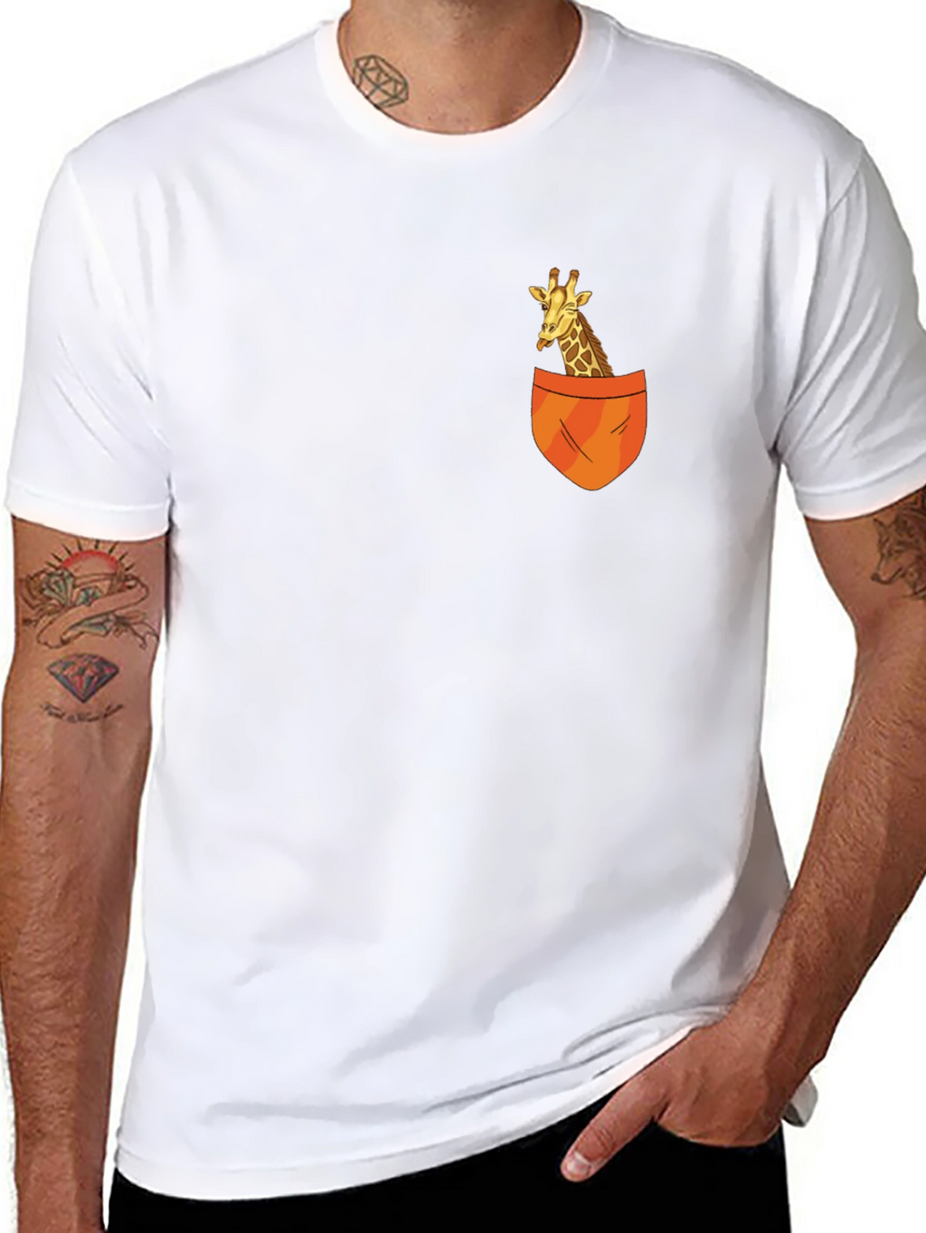 Giraffe Pocket T-Shirt - Novelty Animal Tee