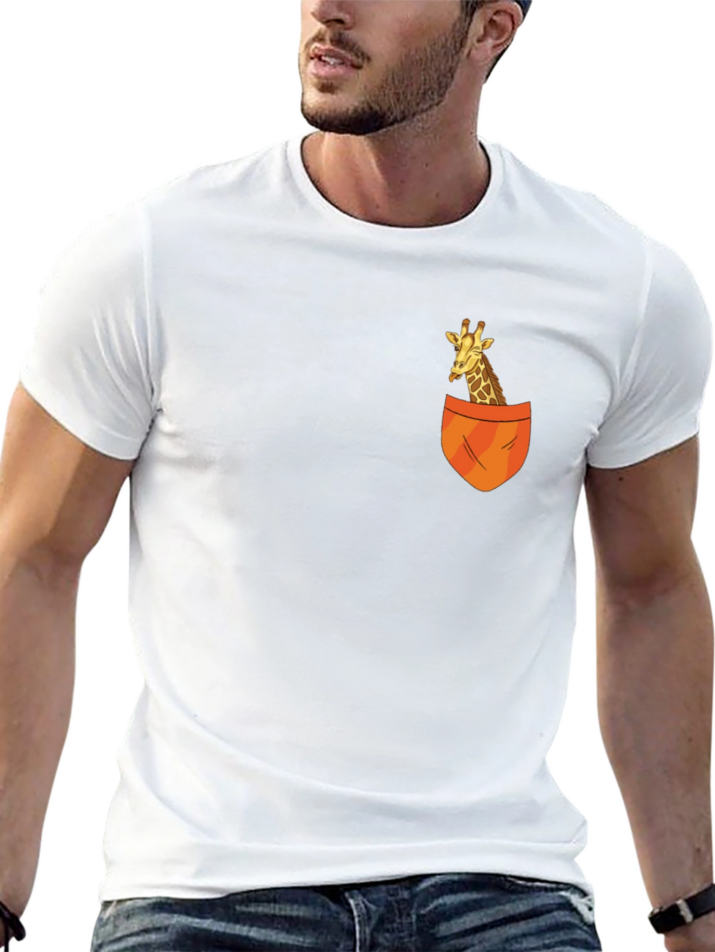 Giraffe Pocket T-Shirt - Novelty Animal Tee