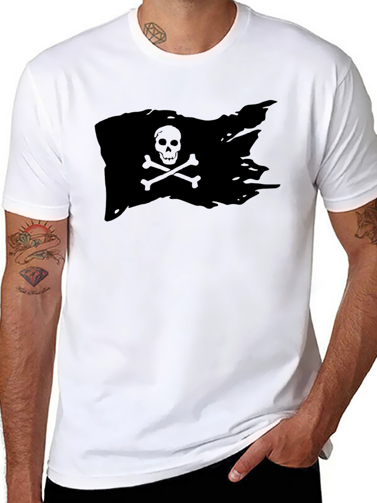Black Pirate Flag T-Shirt Skull Bones Graphic Tee