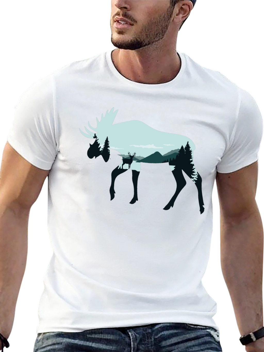 Moose Silhouette Graphic Tee - Nature Lovers Shirt