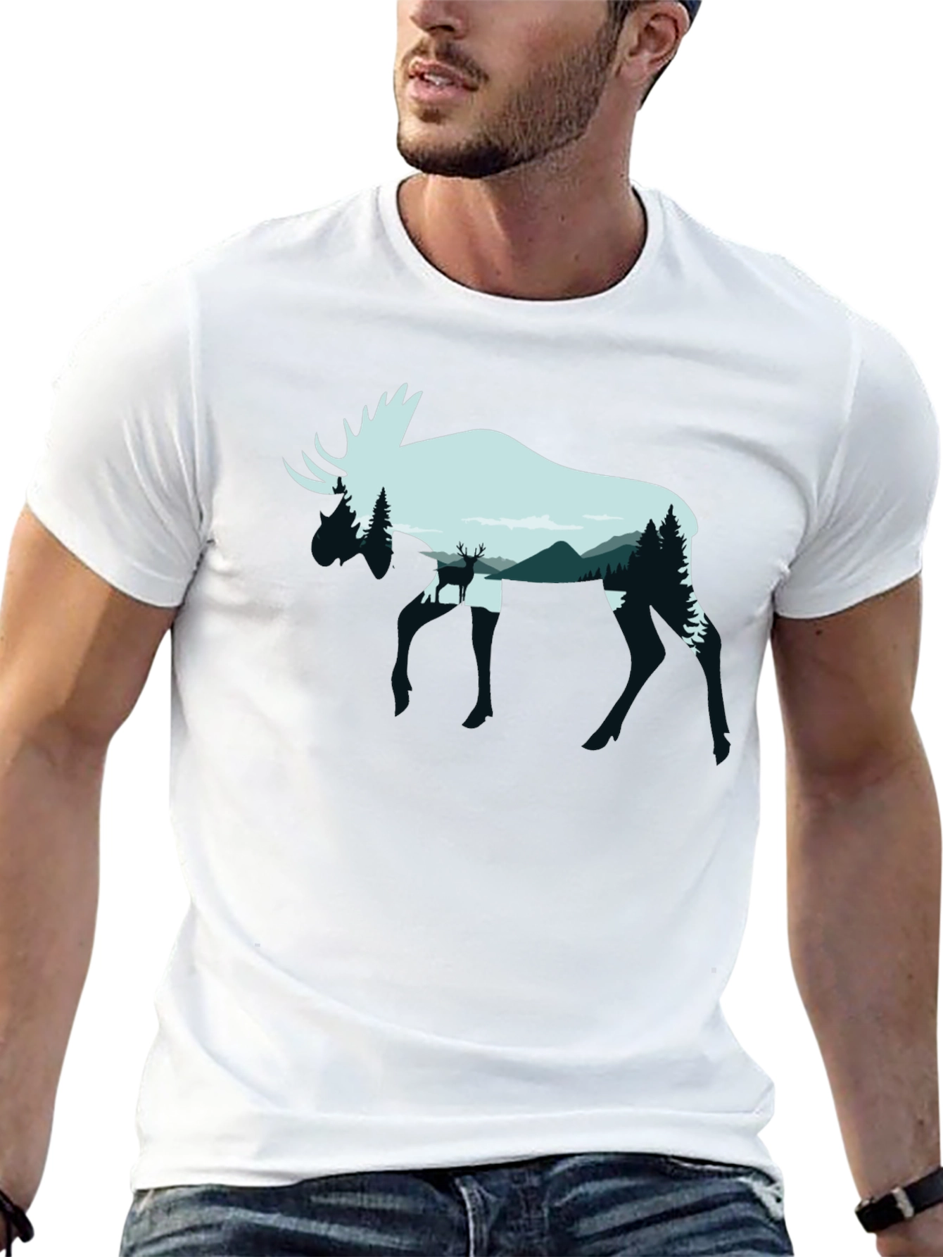 Moose Silhouette Graphic Tee - Nature Lovers Shirt