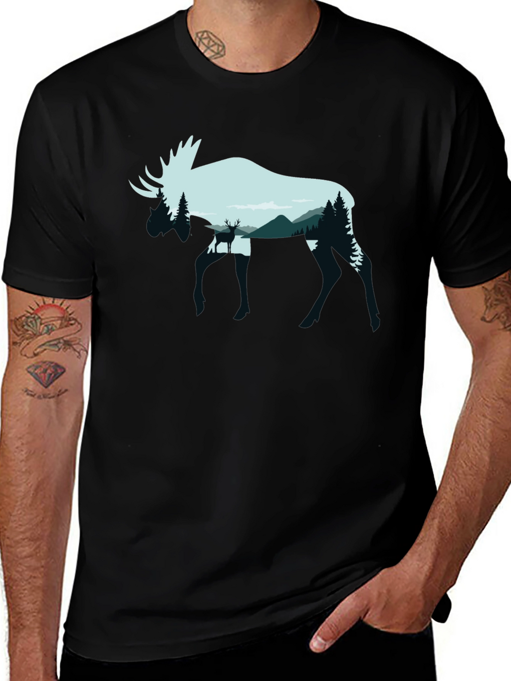 Moose Silhouette Graphic Tee - Nature Lovers Shirt