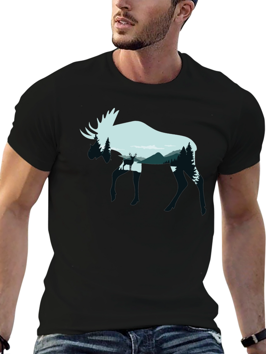 Moose Silhouette Graphic Tee - Nature Lovers Shirt