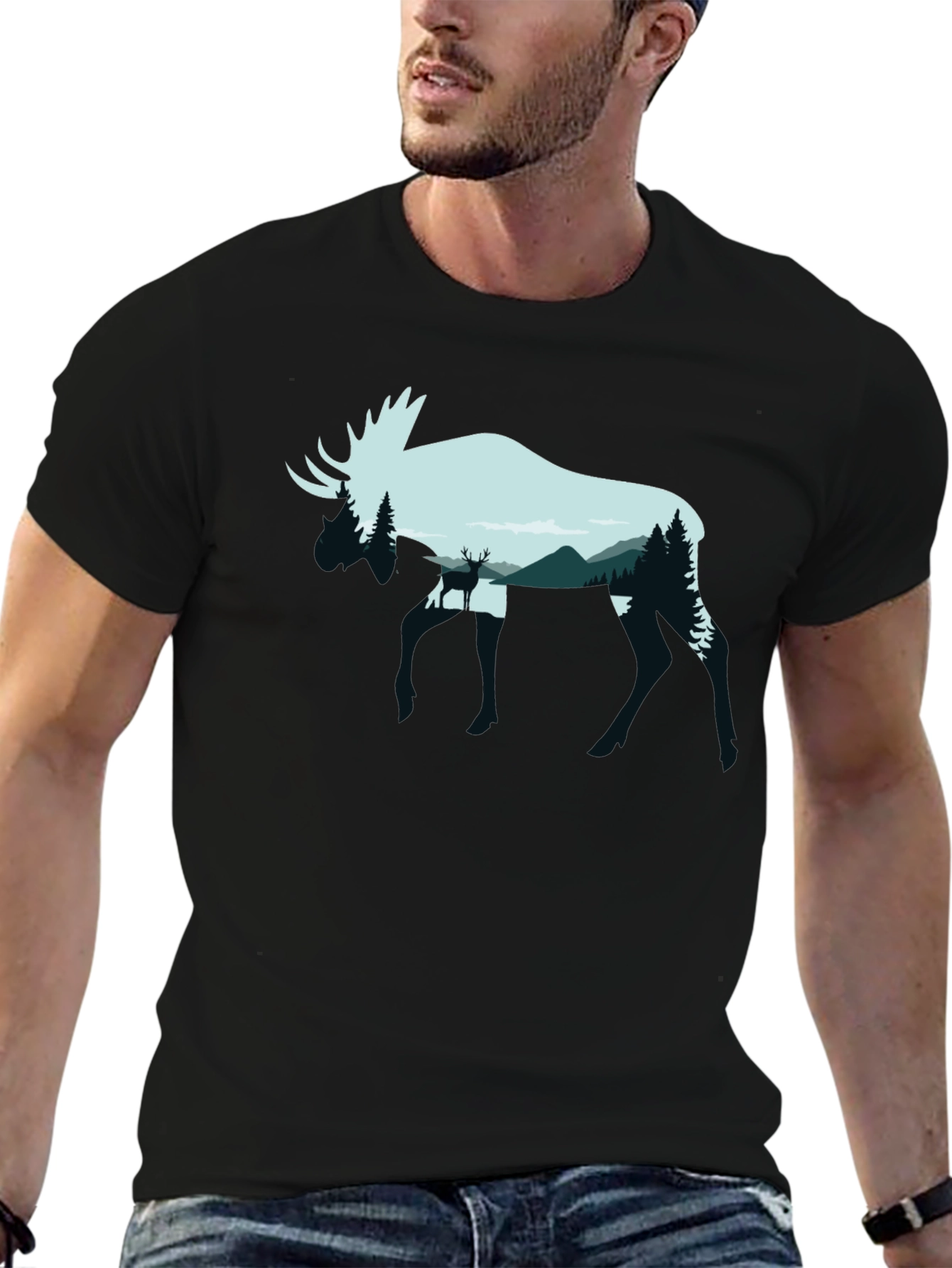 Moose Silhouette Graphic Tee - Nature Lovers Shirt